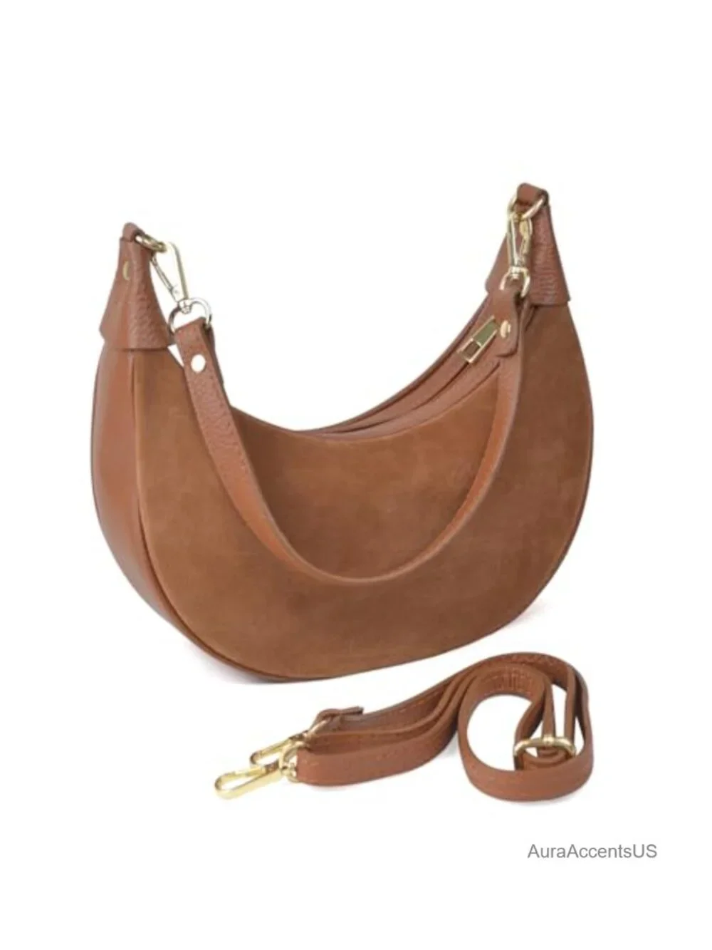 100% Genuine Leather Crescent Hobo Bag Convertible Crossbody Purse